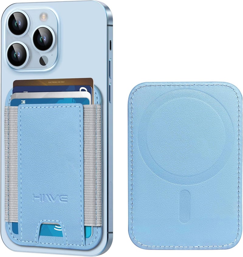 HiWe for MagSafe Wallet, Strongest Magnetic Wallet for iPhone 17/16/15/14/13/12 Series, 7 Cards Holder, Leather Minimalist Slim RFID, 1 Slot, Sky Blue - Image 1